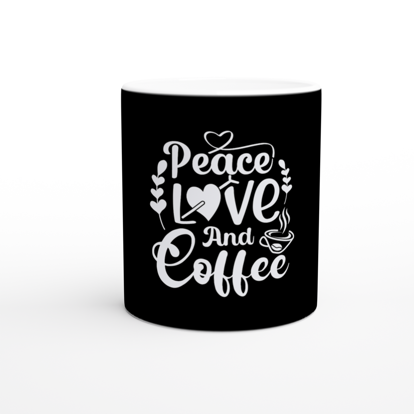 Peace, Love, and Coffee! White/Black11oz Ceramic Mug